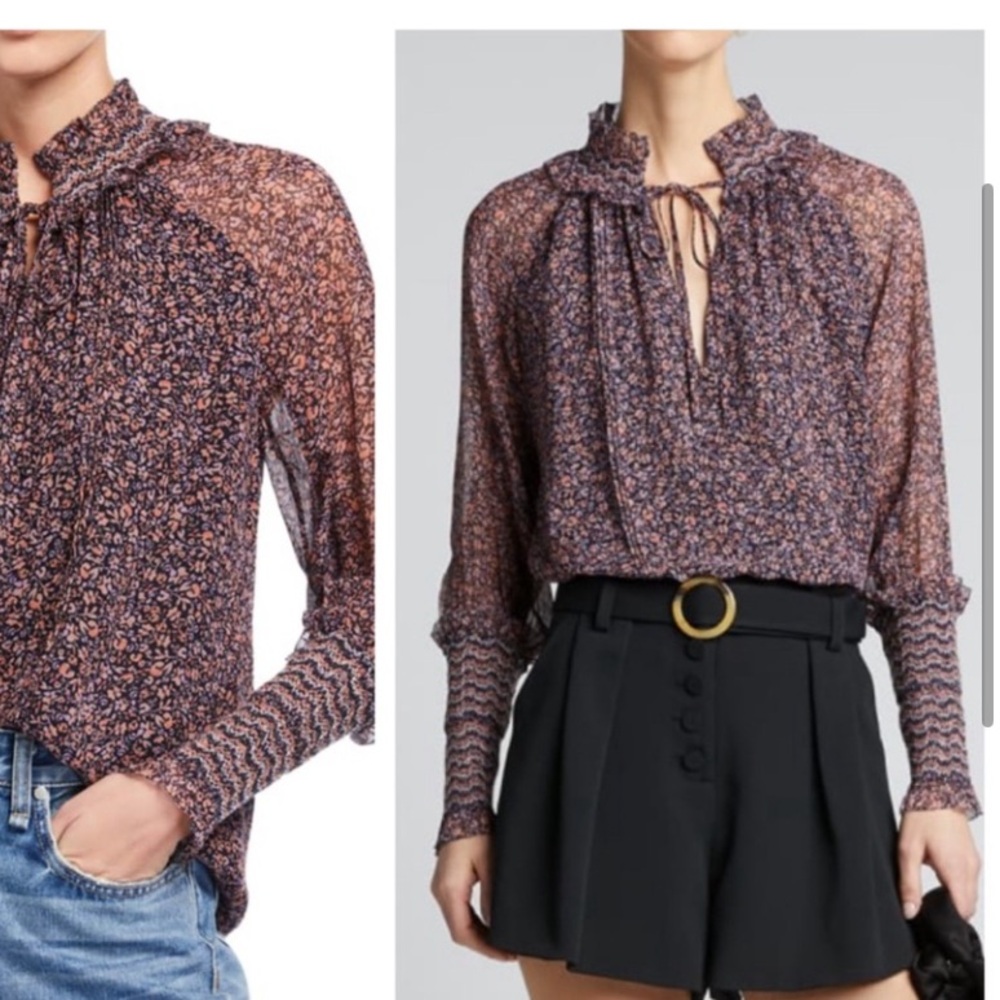 Jonathan Simkhai Floral Blouse in Black and Pink
